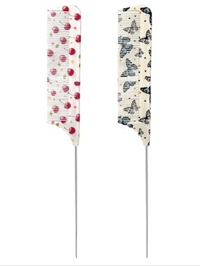 2PCS Rat Tail Comb,Steel Pin Rat Tail Pick - Cherry & Butterfly
